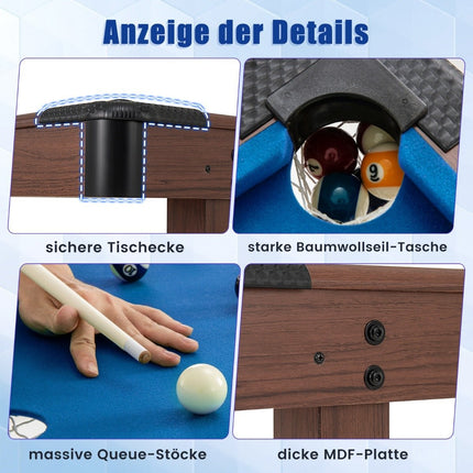 Billardtisch aus Holz mit 2 Queues, 2 Kreiden &amp; Dreieck &amp; Bürste Billardtisch Tisch Billard blau