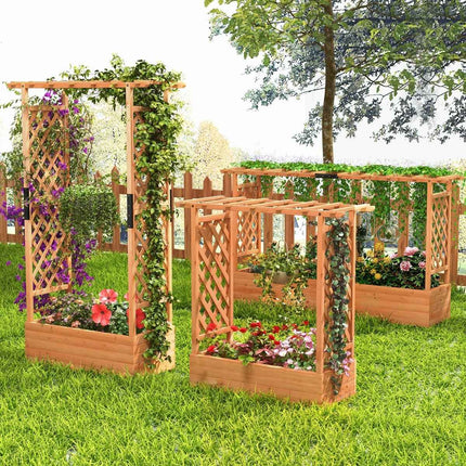 Wooden raised bed with trellis & hanging roof & trellis planter 110 x 44 x 182 cm
