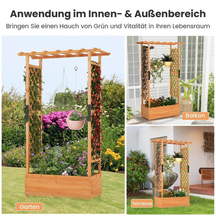 Wooden raised bed with trellis & hanging roof & trellis planter 110 x 44 x 182 cm