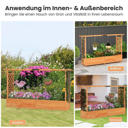 Hochbeet aus Holz mit Spalier &amp; Hängedach &amp; Spalier-Pflanzkasten 200 x 44 x 114 cm