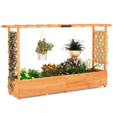 Hochbeet aus Holz mit Spalier &amp; Hängedach &amp; Spalier-Pflanzkasten 200 x 44 x 114 cm