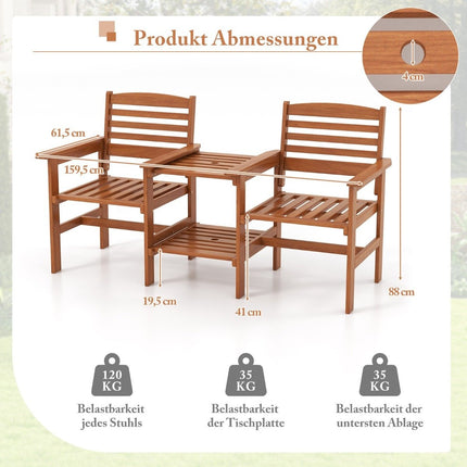 Holzsitzgruppe mit Couchtisch und Schirmloch. Wetterfestes Gartenmöbel-Set für die Terrasse