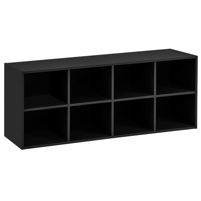Wooden shoe bench with seat and 8 open compartments, 230 kg load capacity, shoe cabinet, black