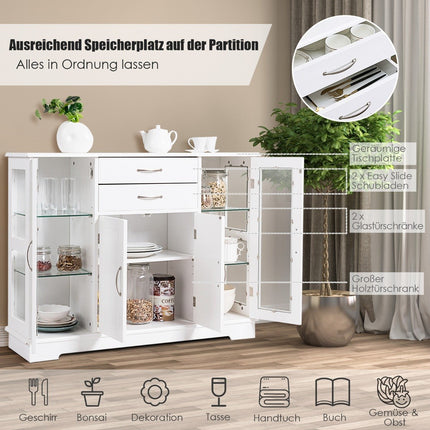 Aufbewahrungsschrank aus Holz mit Türen und Schubladen aus gehärtetem Glas Weiß