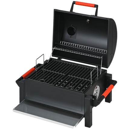 Holztischgrill mit Kohleschale und Thermometer