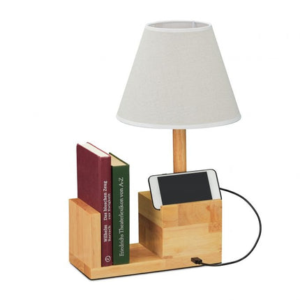 Lampe de table en bois avec prise USB
