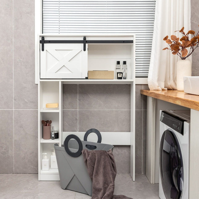 Meuble de toilette en bois avec étagère et porte coulissante, 84 x 17 x 128 cm, blanc