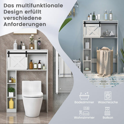 Meuble de toilette en bois avec étagère et porte coulissante, 84 x 17 x 128 cm, blanc