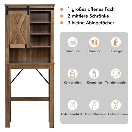 Armoire de toilette en bois avec porte coulissante et étagères réglables en 4 directions, marron