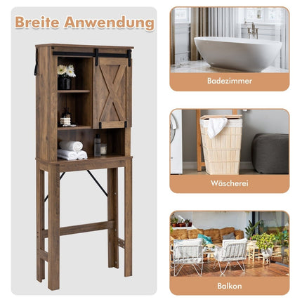 Armoire de toilette en bois avec porte coulissante et étagères réglables en 4 directions, marron