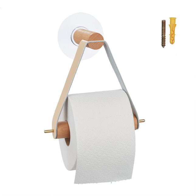 Porte-rouleau de papier toilette en bois avec sangle