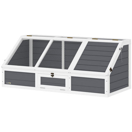 Maison de tortue en bois, enclos à tortues avec deux maisons principales, couvercle à charnière, clé, cage à reptiles extérieure pour petits animaux 120 x 55 x 50 cm, gris clair