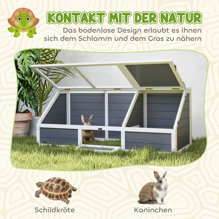 Maison de tortue en bois, enclos à tortues avec deux maisons principales, couvercle à charnière, clé, cage à reptiles extérieure pour petits animaux 120 x 55 x 50 cm, gris clair