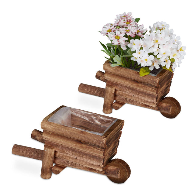 Holzschubkarre für Pflanzen - 2er-Set