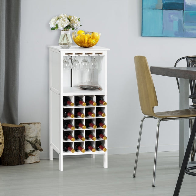Casier à vin en bois pour 20 bouteilles avec support à verres 42 x 24,5 x 96 cm blanc