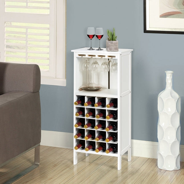 Casier à vin en bois pour 20 bouteilles avec support à verres 42 x 24,5 x 96 cm blanc
