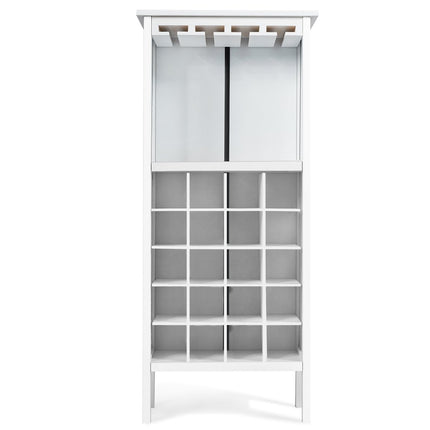 Wooden wine rack for 20 bottles with glass hanger 42 x 24.5 x 96 cm white