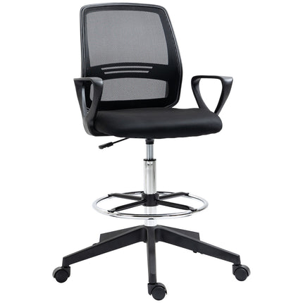 Chaise de travail ergonomique pivotante, chaise de bureau, assis-debout réglable en hauteur, repose-pieds, métal, noir, 59,5 x 60 x 102,5-126 cm