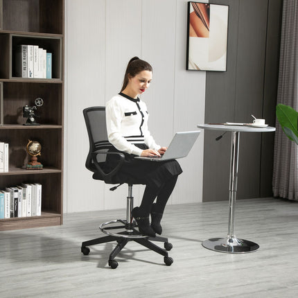 Chaise de travail ergonomique pivotante, chaise de bureau, assis-debout réglable en hauteur, repose-pieds, métal, noir, 59,5 x 60 x 102,5-126 cm