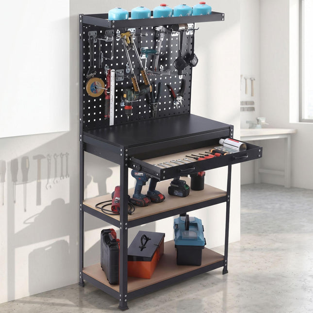 Werkbank mit Lochwand, Schublade, 19-teiliges Werkzeugset