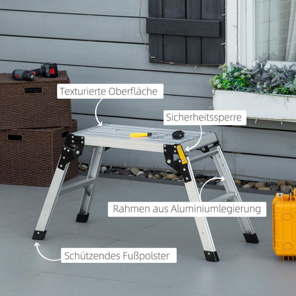 Klappwerkbank und -plattform, Aluminium, 150 kg Tragfähigkeit