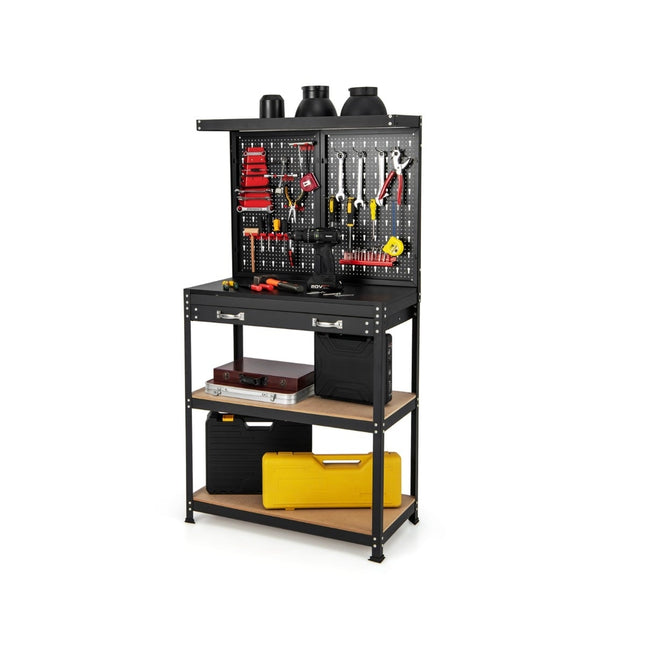 Werkbank mit Lochwand, Schubladen, Metallgestell, 81x41x155 cm