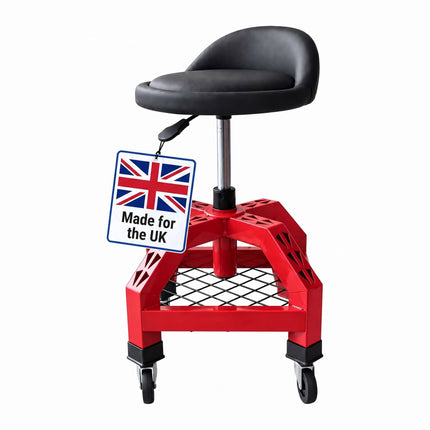 Workshop Stool with Backrest and Gas Lift 50–65 cm, Max 136 kg, Red