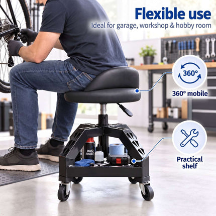 Workshop Stool with Backrest and Gas Lift 50–65 cm, Max 136 kg, Red