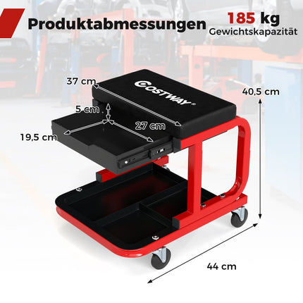 Werkstatthocker auf Rollen, 185 kg Tragkraft, Schwarz