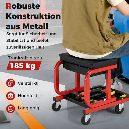 Werkstatthocker auf Rollen, 185 kg Tragkraft, Schwarz