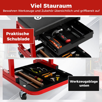 Werkstatthocker auf Rollen, 185 kg Tragkraft, Schwarz