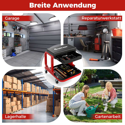 Werkstatthocker auf Rollen, 185 kg Tragkraft, Schwarz