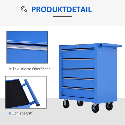 Servante d'atelier, servante à outils mobile avec 5 tiroirs, chariot, boîte à outils, rouge