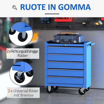 Servante d'atelier, servante à outils mobile avec 5 tiroirs, chariot, boîte à outils, rouge