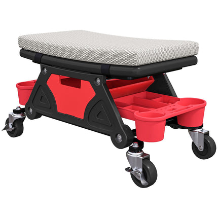 Werkstatthocker mit Rollen, Ablagefach 35cm hoch, Rollhocker, Belastbarkeit bis 135 kg, grau