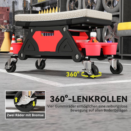 Werkstatthocker mit Rollen, Ablagefach 35cm hoch, Rollhocker, Belastbarkeit bis 135 kg, grau
