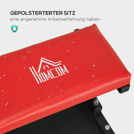 Werkstatthocker mit Ablage & gepolstertem Sitz – roter Stahl