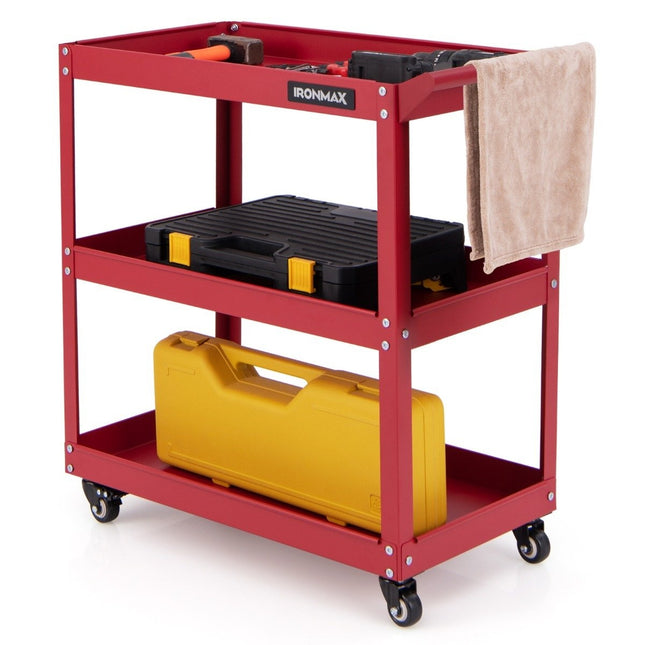 Werkstattwagen 3-etagig Werkstattwagen mit 4 Universalrollen &amp; Griff 73 x 36 x 75 cm Rot