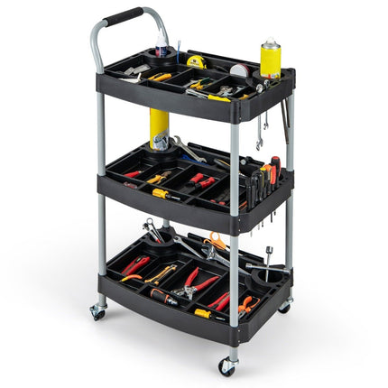 Werkstattwagen Rollwagen mit 3 Ebenen Werkzeugwagen mit getrennten Fächern 59 x 45 x 107 cm schwarz