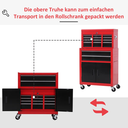 Abschließbarer Werkzeugwagen aus Metall mit 6 Schubladen und Schrank