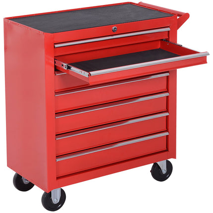 Servante d'atelier à roulettes, servante d'atelier à 7 tiroirs, servante de montage verrouillable avec frein de stationnement, servante mobile, charge max. 150 kg, acier, rouge