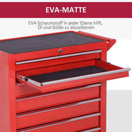 Servante d'atelier à roulettes, servante d'atelier à 7 tiroirs, servante de montage verrouillable avec frein de stationnement, servante mobile, charge max. 150 kg, acier, rouge