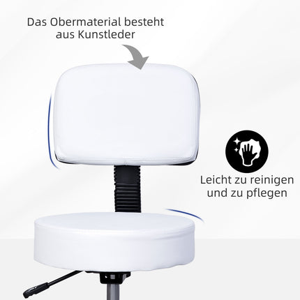 Bürohocker drehbar, höhenverstellbar, mit Rückenlehne, weiß