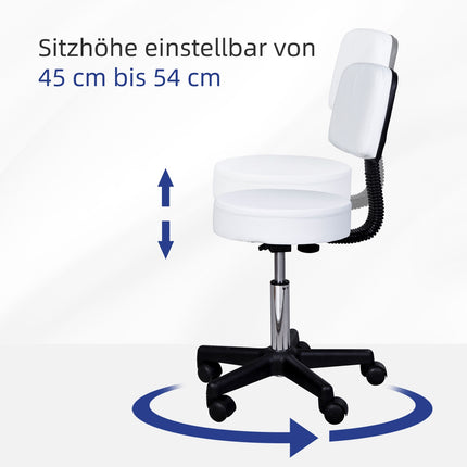 Bürohocker drehbar, höhenverstellbar, mit Rückenlehne, weiß