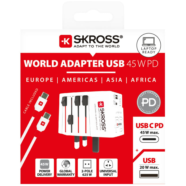 Weltreiseadapter MUV 1xUSB-C PD 1xUSB-A 45W ungeerdet