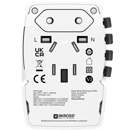 Weltreiseladegerät AC45PD USB-A+USB-C PD 45W ungeerdet
