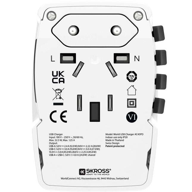 Weltreiseladegerät AC45PD USB-A+USB-C PD 45W ungeerdet