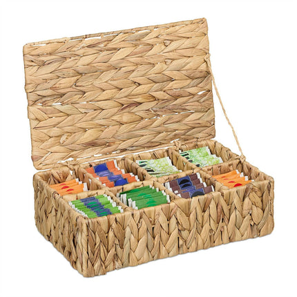 Woven Tea Box with 8 Compartments, Water Hyacinth