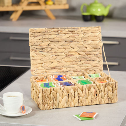 Woven Tea Box with 8 Compartments, Water Hyacinth