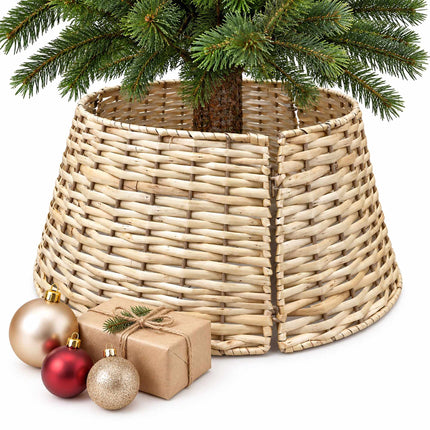 Woven Willow Christmas Tree Skirt, Three-Part Tree Collar, Natural